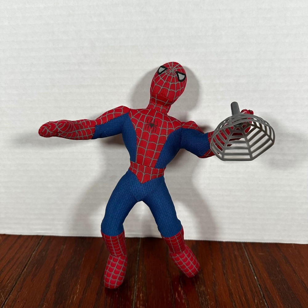 Marvel Spider-Man Plush Toy Kids 9in Red Blue 2002 Web Shield Accessory